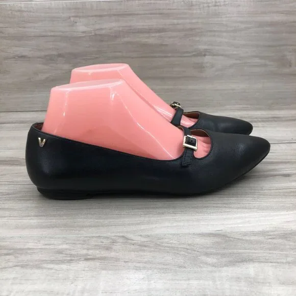 Vionic Flats Womens 7W Delilah Black Leather Slip On Buckle Pointed Toe  Shoes